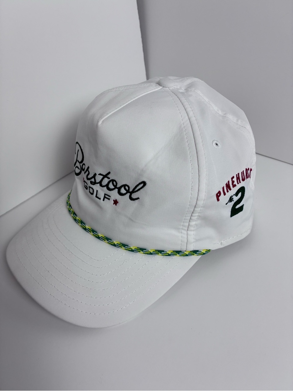 Pinehurst 2 Barstool Golf White Rope-Trim Performance Cap